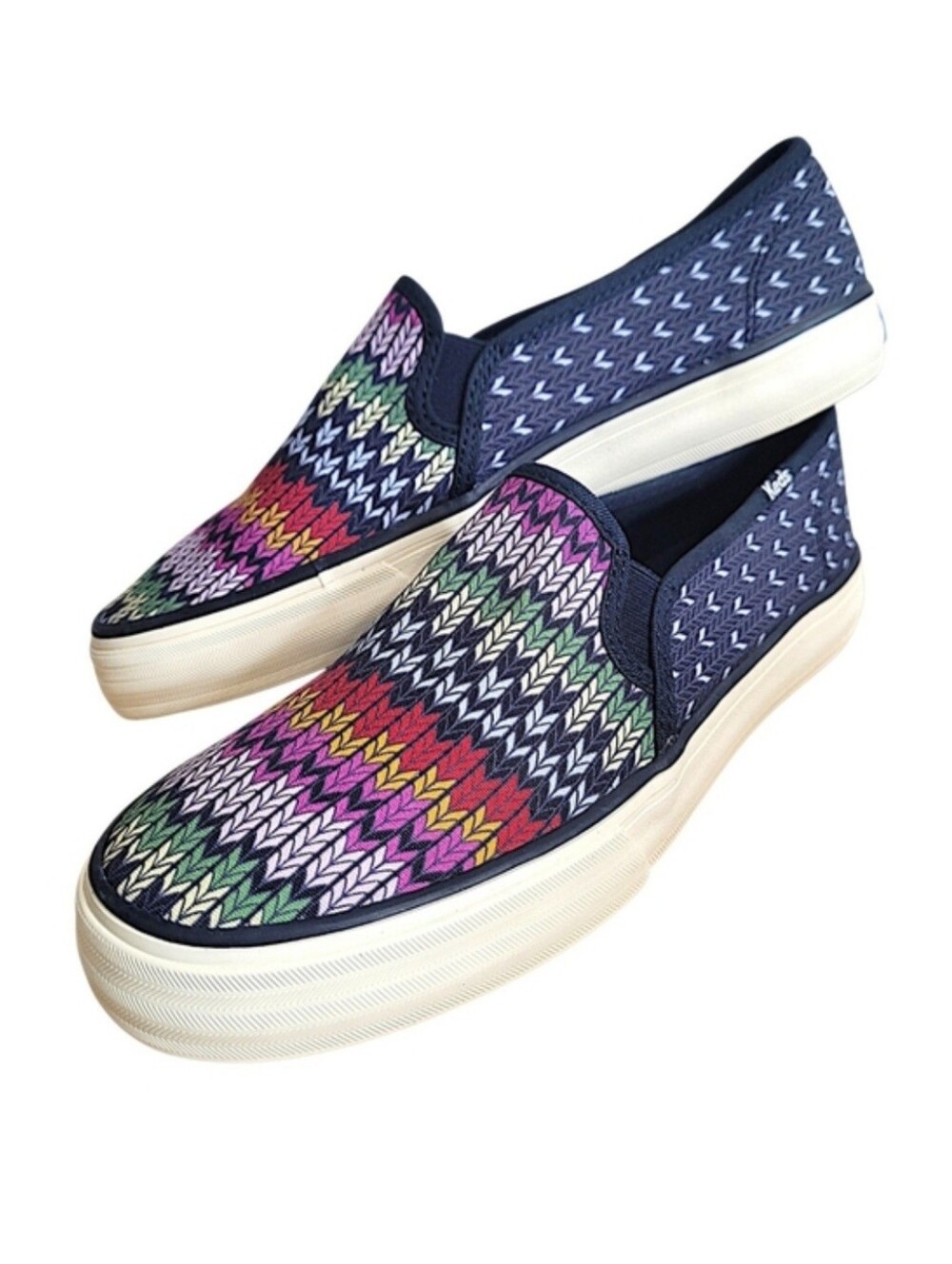 Keds Navy Knit Slip-On Mules with Multicolor Chevron Pattern Size 8 New W/O Box